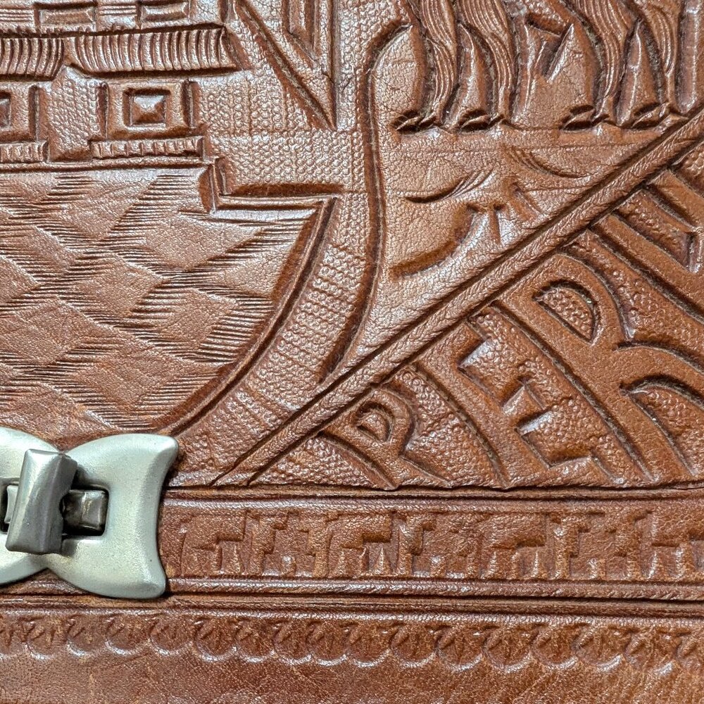 Vintage Leather Peruvian Tooled Shoulder Bag